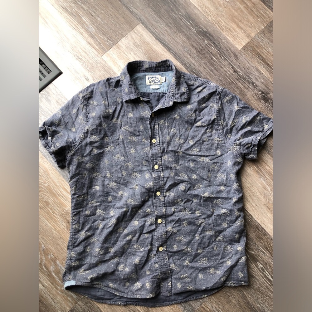 Grayers Blue and Gray Sea boat Patterned Men's Short Sleeve Button Up Size Large
